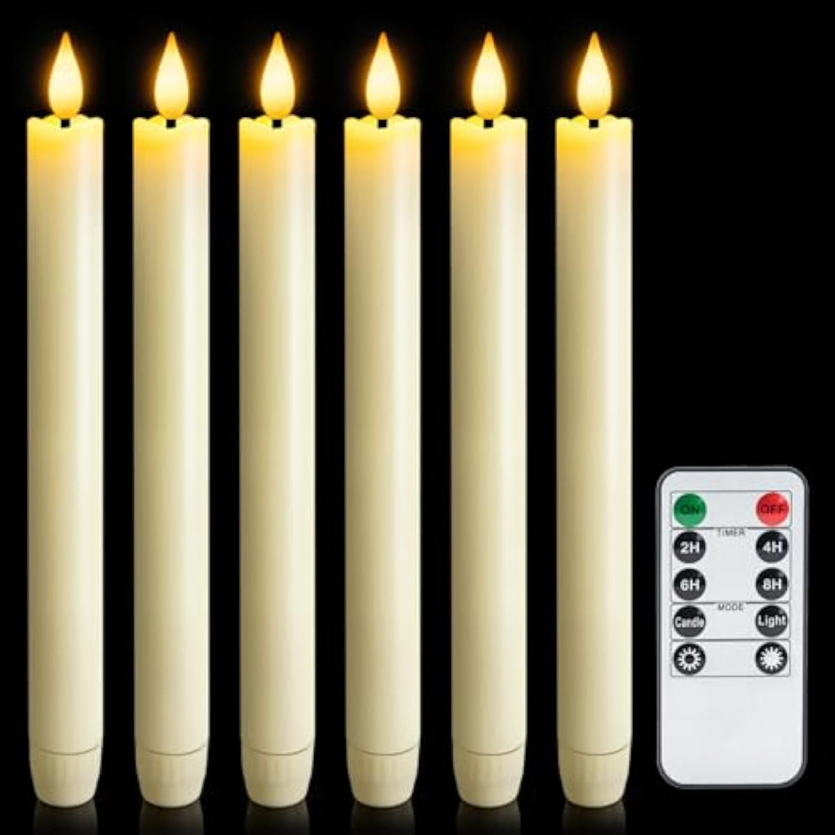 6 Pcs Flameless Taper Candles With Remote Timer Dimmer, 9.6 Inches Ivory Plastic Led Candlesticks, Battery Operated Led Candles, For Indoor Home Wedding Christmas Decoration