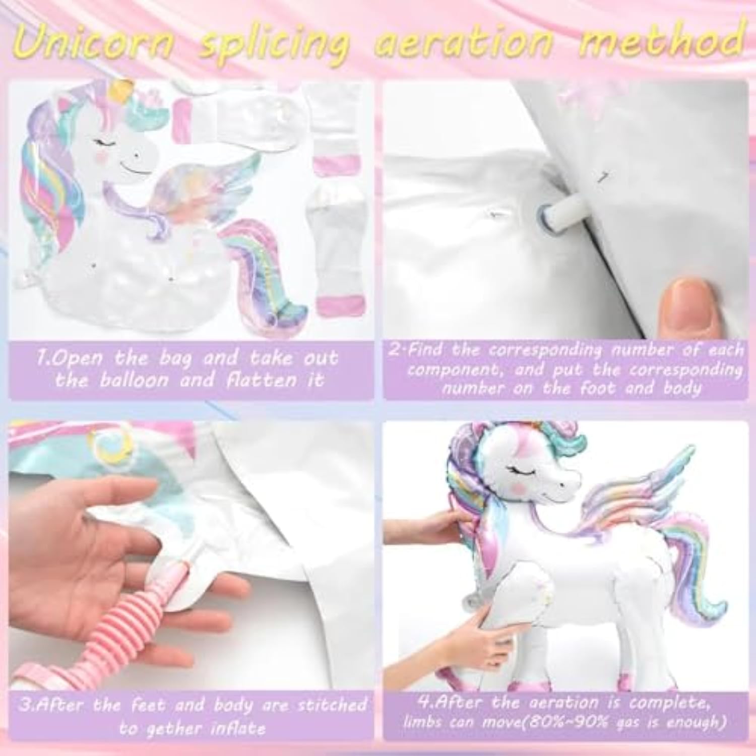 16Pcs Unicorn Balloons Kit – 2 3D Foil Unicorns, 4 Stars & 10 Latex Balloons