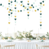 Sage-Green Gold White Mint-Green Party-Decorations - 52Ft Heart Paper Garland Streamers Birthday Banner Bridal Baby Shower Wedding Bachelorette Engagement Graduation Hanging Decor
