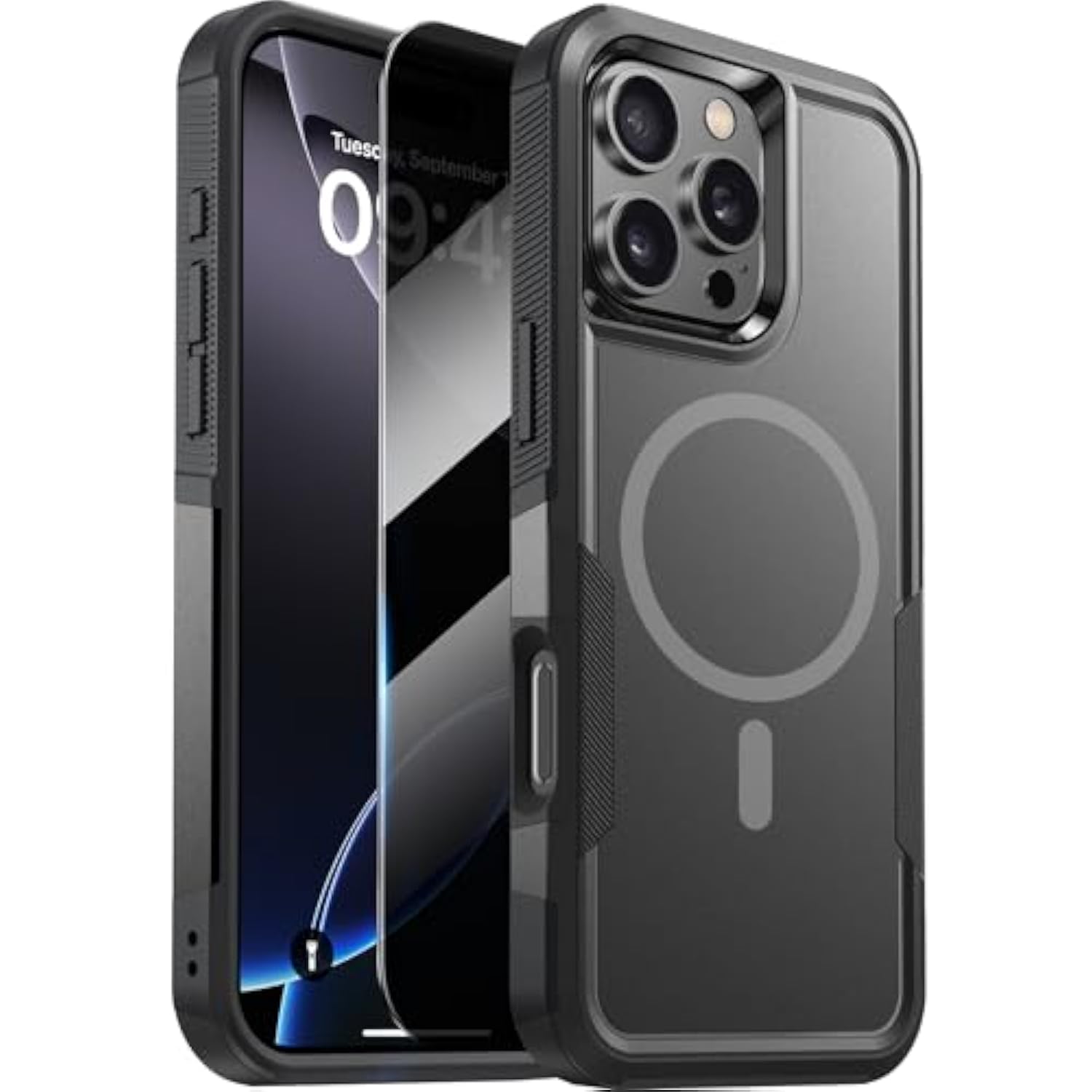 Designed For Iphone 16 Pro Max Case, [With Privacy Screen Protector] [Anti Spy] [Military Grade Drop Protection] Heavy Duty Full-Body Shockproof Phone Case, Magnetic Black