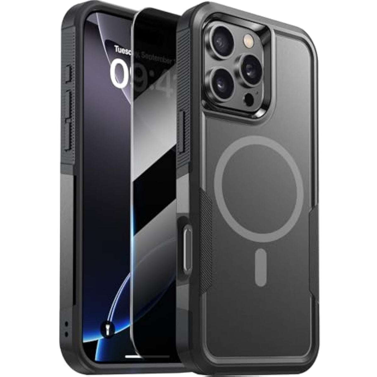 Designed For Iphone 16 Pro Max Case, [With Privacy Screen Protector] [Anti Spy] [Military Grade Drop Protection] Heavy Duty Full-Body Shockproof Phone Case, Magnetic Black