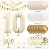 10th Birthday Decorations in Sand and Gold with Balloons and Banner