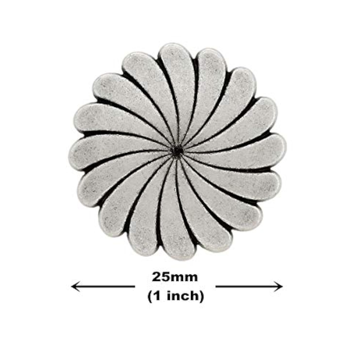 10 Pieces Rotating Flower Metal Shank Buttons. 25Mm (1 Inch) (Antique
