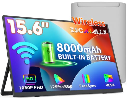 Battery Wireless Portable Monitor, 8000Mah 15.6" 1080P Ips Usb-C/Hdmi Second Screen, Built-In Speakers, Support Airplay/Miracast For Laptop/Phone/Tablet/Switch/Xbox, Carry Bag Included