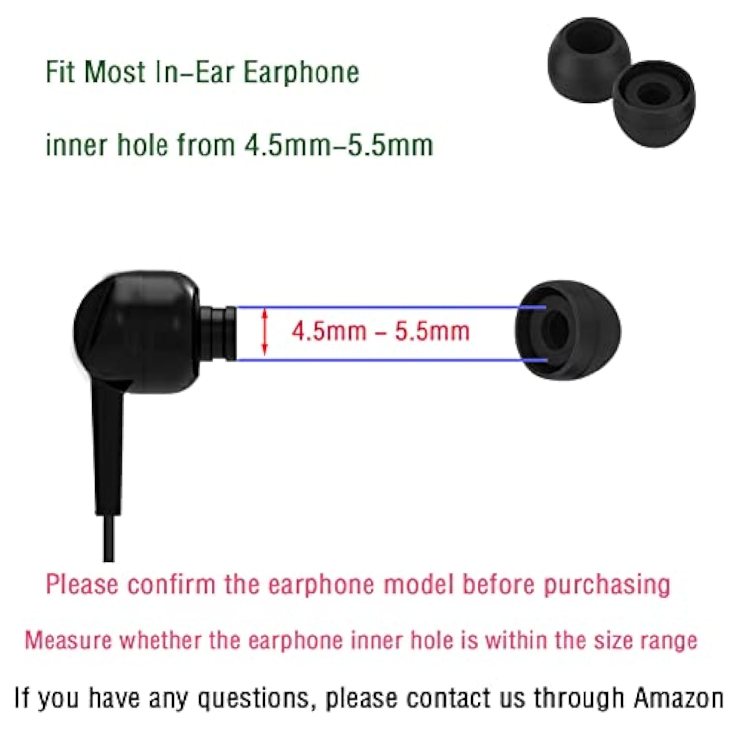 Silicone Small Replacement Earbud Tips Eartips For In-Ear Headphones Rubber Tips Earbuds Cap 10 Pairs (Black)