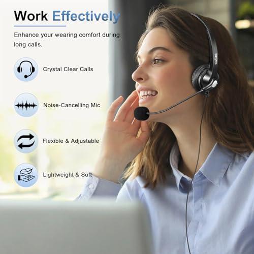 Phone Headset for Cisco with Noise Cancelling Mic & Mute Switch, Dual RJ9 Corded Telephone Headsets Compatible with Cisco IP Phones 6941 6851 6945