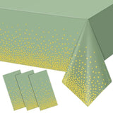 3 Pack Sage Green And Gold Plastic Tablecloth, Green Disposable Table Cloth For Rectangle Tables, Gold Dot Light Green Tablecloth For Baby Shower Birthday Wedding Party Decorations, 54"X108"