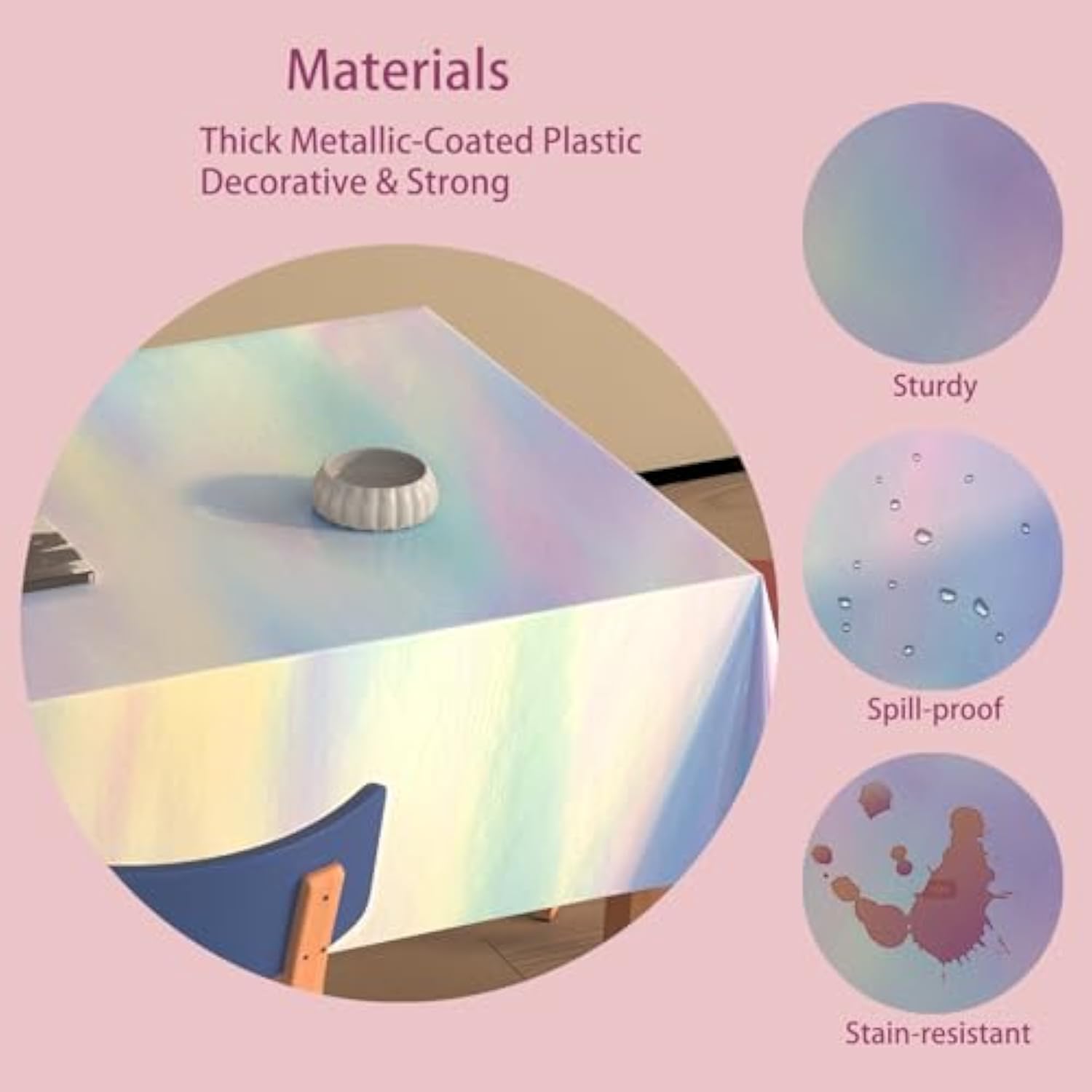 4 Pack Iridescent Plastic Tablecloths Disposable Table Cover Sparkly Foil Table Cloth For Rectangle Tables Party Decorations Birthday Princess Bridal Wedding Christmas Iridescence, 54 X 108 Inch