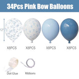 Dusty Blue Bow Balloon Kit – 34Pcs Light Blue And Clear Printed Bow Balloons Garland For Coquette Birthday Party Decorations, Baby Shower, Beach Bridal Shower,Room And Wall Decor