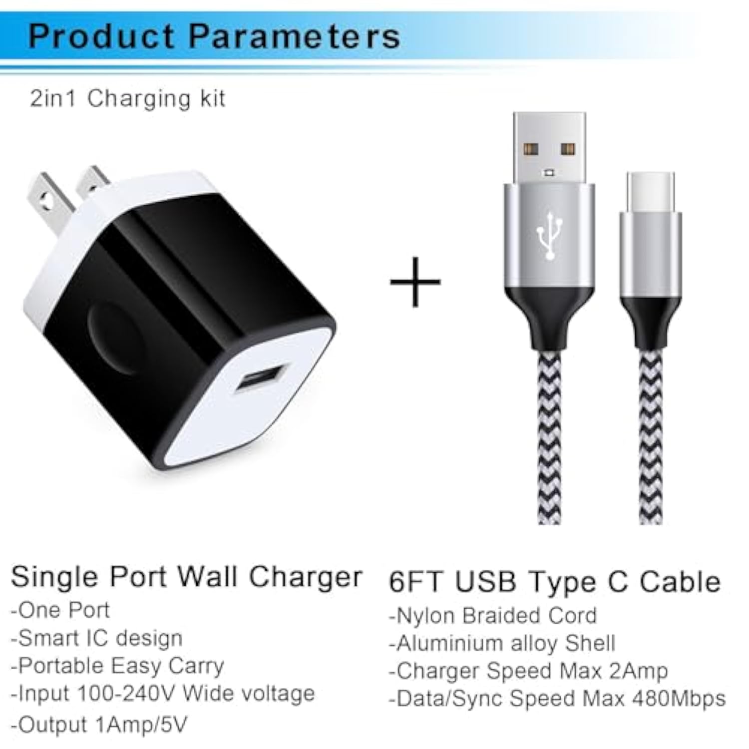 5W 1A Single Port Usb Wall Charger With 6Ft Usb Type C Charging Cable For Samsung Galaxy S25 S24 S23 Ultra S22 Ultra 5G S22 S21, Pixel 9 8 Pro 7A 7 6A 5A 5 4A 4 Xl