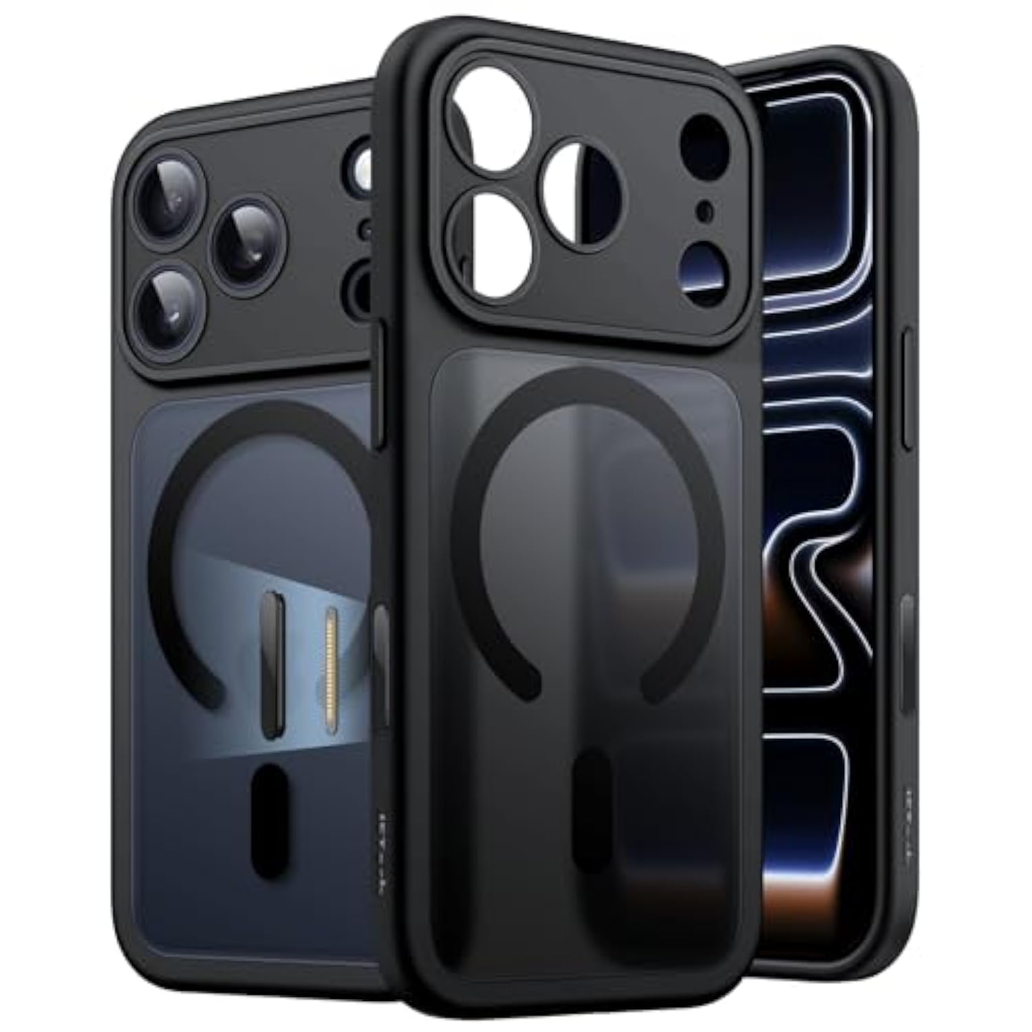 JETech Magnetic Case for iPhone 17 Pro Max 6.9-Inch Compatible with MagSafe, Shockproof Slim Phone Cover with Built-in Camera Control Button, Matte Translucent Back (Black)