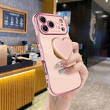 Luxury Wave Frame Curly Shape iPhone 17 Pro Max Love-Heart Holder Case with Soft Shockproof Bumper TPU Protective Cover for Women Girls
