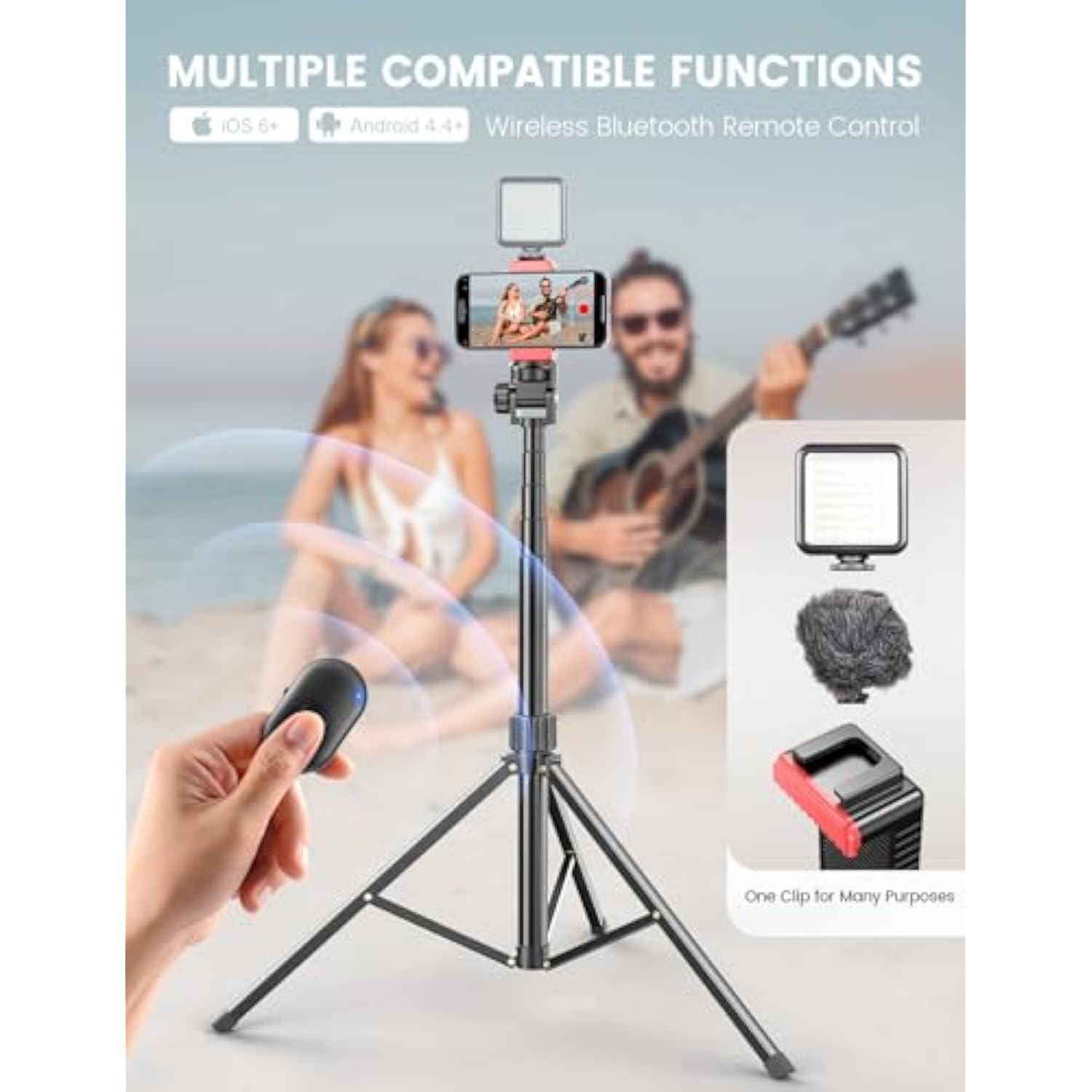 71in Aluminum Phone Tripod Stand with Wireless Remote for iPhone and Android
