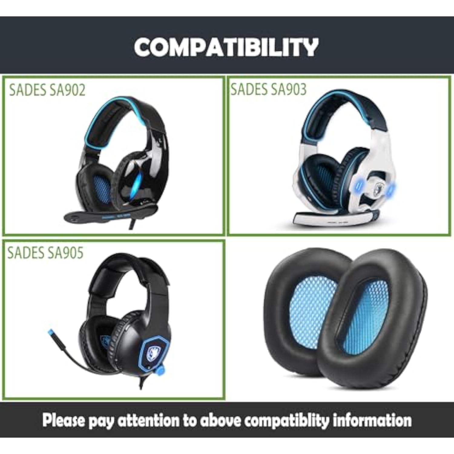 Replacement Earpads Cushion Compatible With Sades Sa905S Sa903 A902 Headphones Ear Pads With Softer Protein Leather/Memory Foam