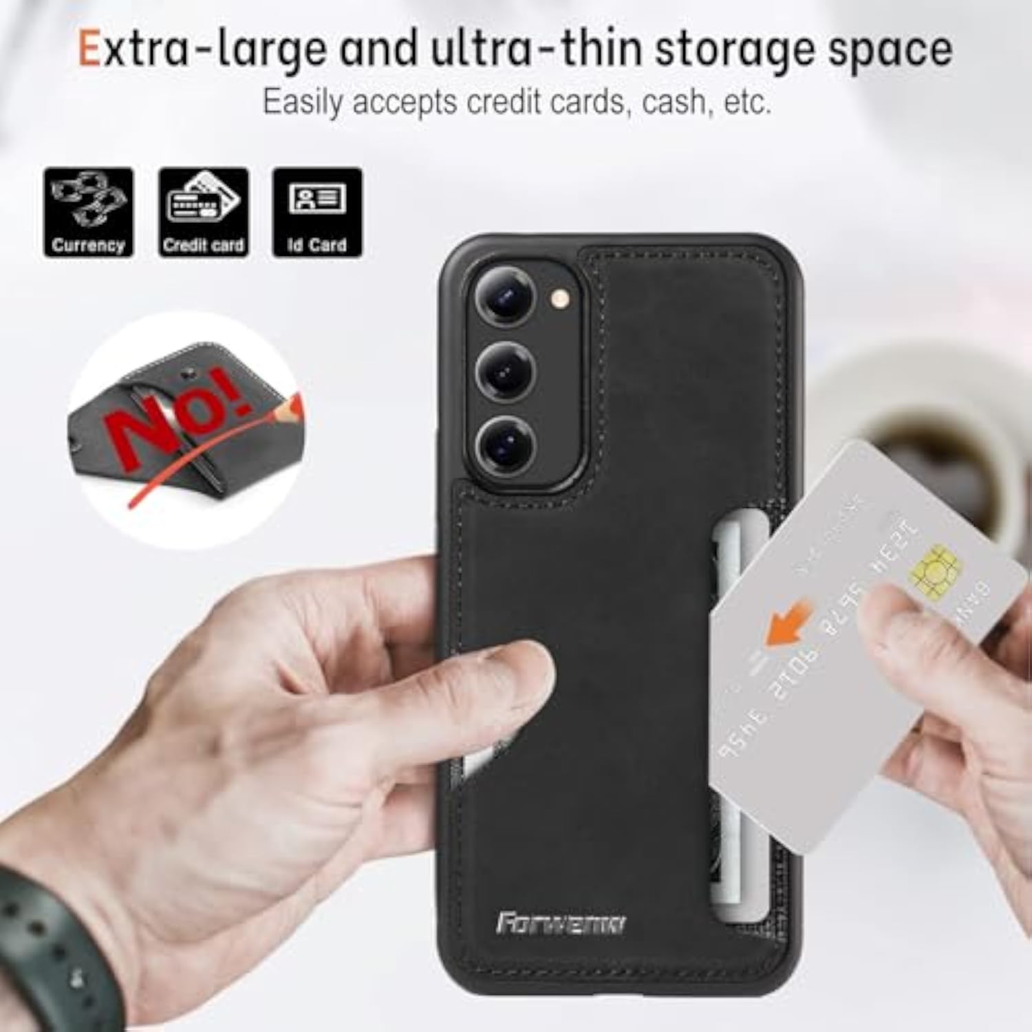 Samsung Galaxy S23 Plus Ultra-Thin Wallet Case with Card Slot, Leather Back Shockproof Protection Cover, 5G Card Slot Case with Card Holder (Black)