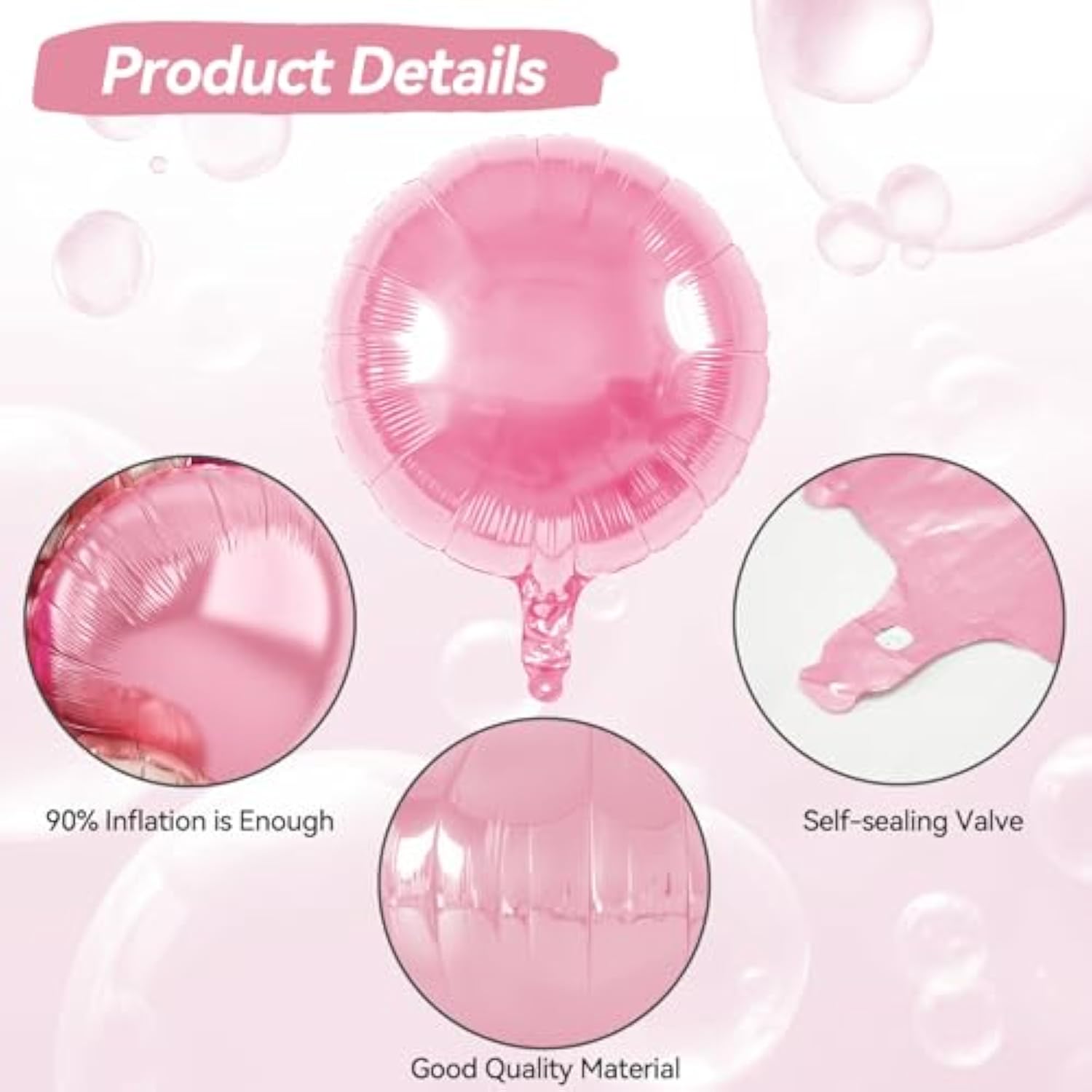 20Pcs Round Shaped Balloons, 18 Inch Round Foil Balloon, Hot Light Pink Rose Gold Giant Round Aluminum Balloon For Birthday Valentine'S Day Party Wedding Bachelorette Baby Shower Decorations
