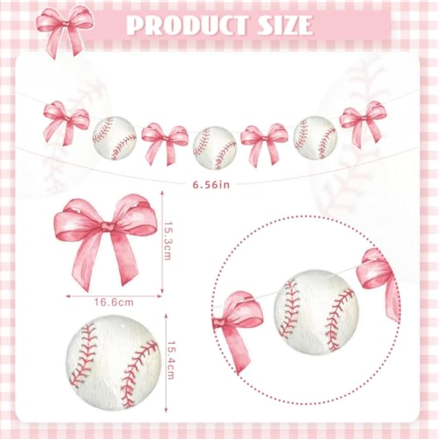 2 Pcs Pink Bow And Baseball Banner Baseball Paper Garland Baseball Party Decorations Sports Theme Hanging Decorations Paper Garland For Baby Shower/Birthday Party Wall Decorations Photo Props