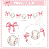 2 Pcs Pink Bow And Baseball Banner Baseball Paper Garland Baseball Party Decorations Sports Theme Hanging Decorations Paper Garland For Baby Shower/Birthday Party Wall Decorations Photo Props