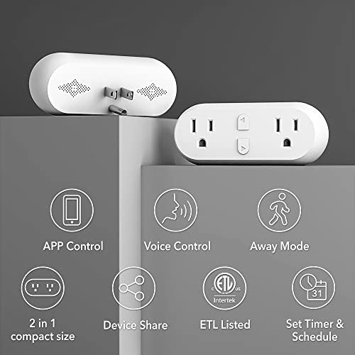 Smart Plug 15A, Wifi&Bluetooth Outlet Extender Dual Socket Plugs Works With Alexa, Google Home Assistant, Remote Control With Timer Function, No Hub Required, Etl Certified, 2.4G Wifi Only