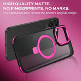 Case For Iphone 16 Pro Max, Magnetic [Compatible With Magsafe] With Ring Holder Kickstand Slim Translucent Matte Men Women Shockproof Protective Back Phone Cover 6.9 Inch, Hot Pink/Black
