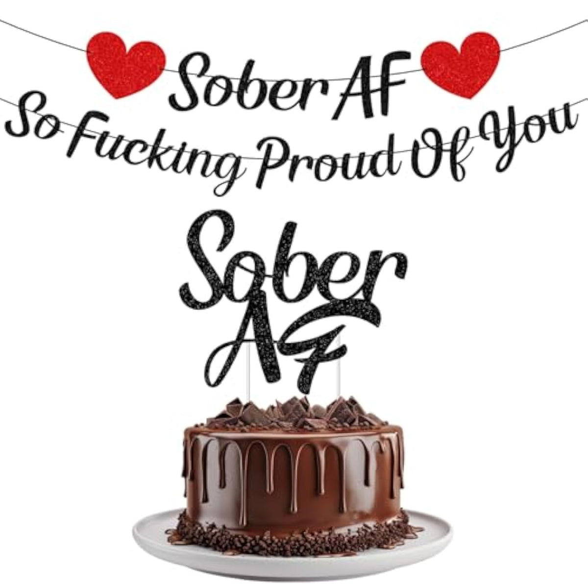 So Fucking Proud Of You Banner - No-Diy You Did It Banner Sober Af Cake Topper Decorations Glitter Black Happy Soberversary Party Supplies Sobriety Recovery Party Decor Sobriety Gift For Men