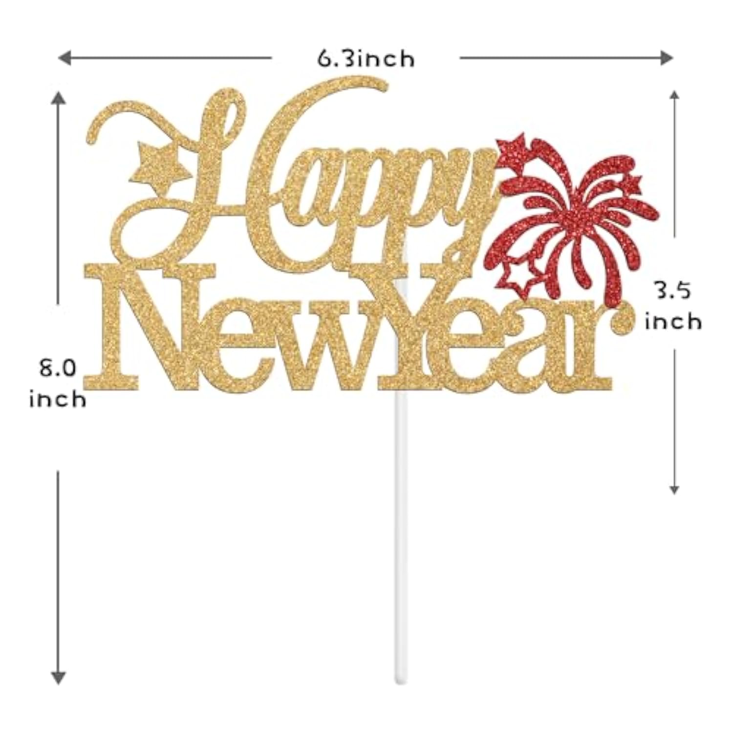 Happy New Year Cake Topper 2026 with Red Blue Glitter for Holiday Party Decor
