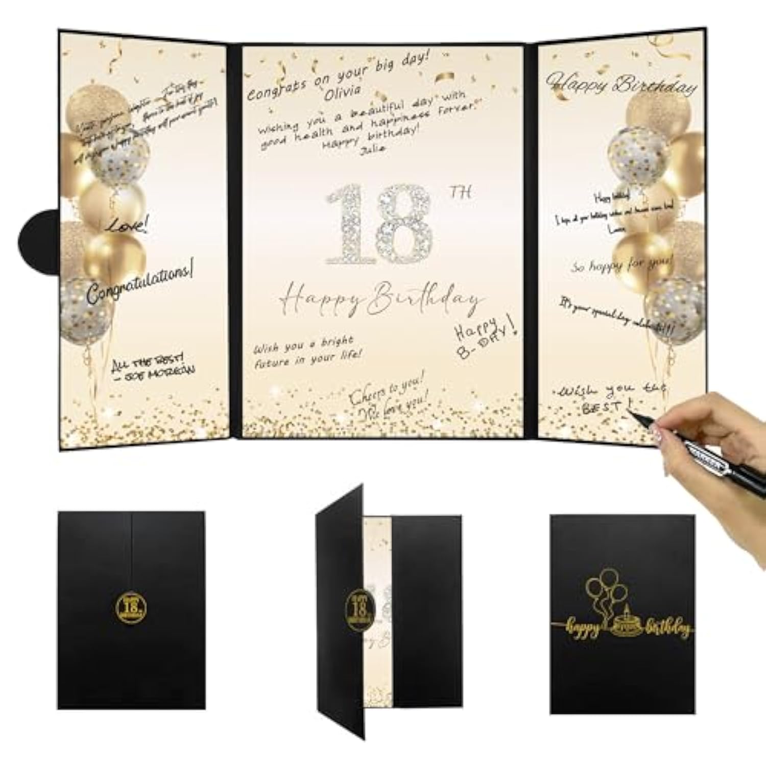 Black Gold 18Th Birthday Party Decorations, Happy 18Th Birthday Alternative Signature Guest Book For Boys & Girls Cheers To 18 Years Old Gifts 18 Birthday Signing Card Board Party Supplies