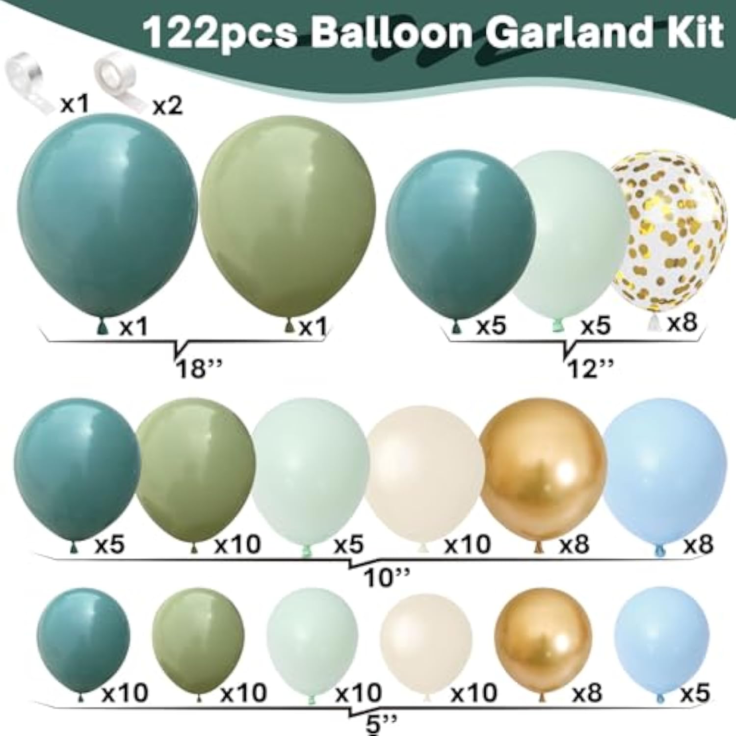122Pcs Dusty Blue Sage Green Balloon Garland Kit for Boho Party & Event Decor