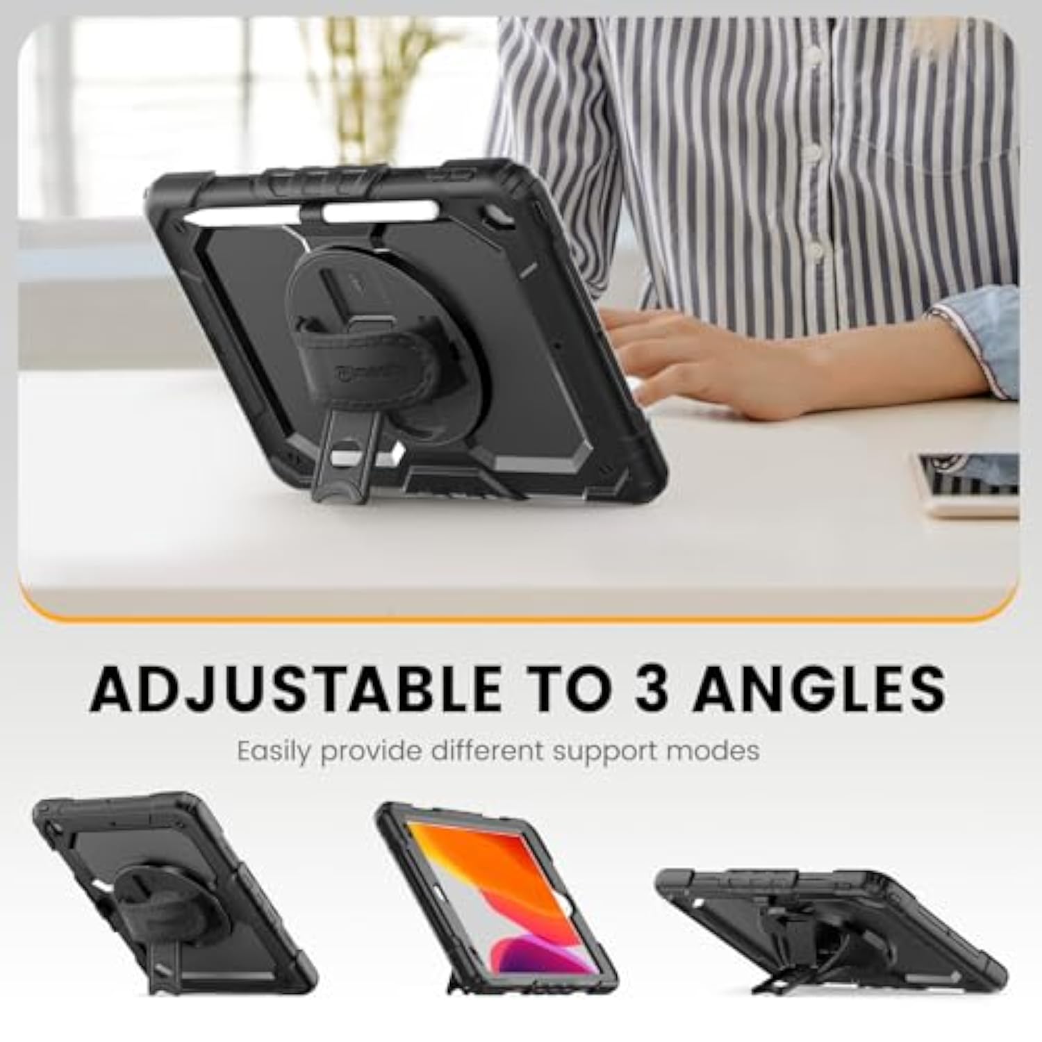 Heavy Duty Protective Tablet Cover With Kickstand Hand Shoulder Strap For Ipad 9Th 8Th 7Th Generation