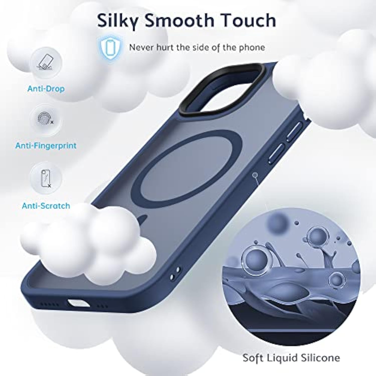 Designed For 14/13 Case, [Support Magsafe] Soft Silicone Slim Anti-Scratch Case For 14/13 6.1 Inch, Blue