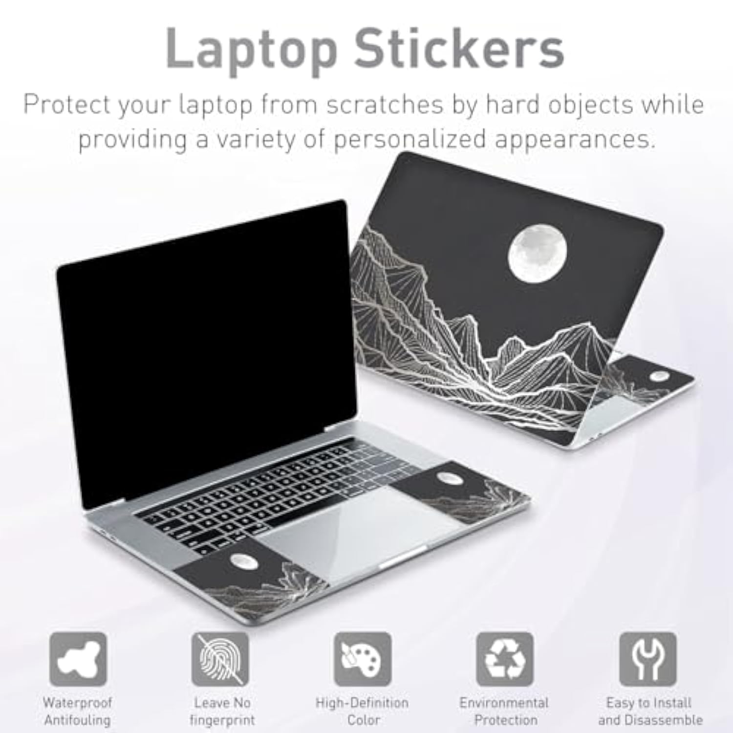 12.1-15.6 Inch Laptop Skin Decal, Universal Reusable Vinyl Laptop Cover Sticker, Waterproof Art Decal Protector - Moon And Valley