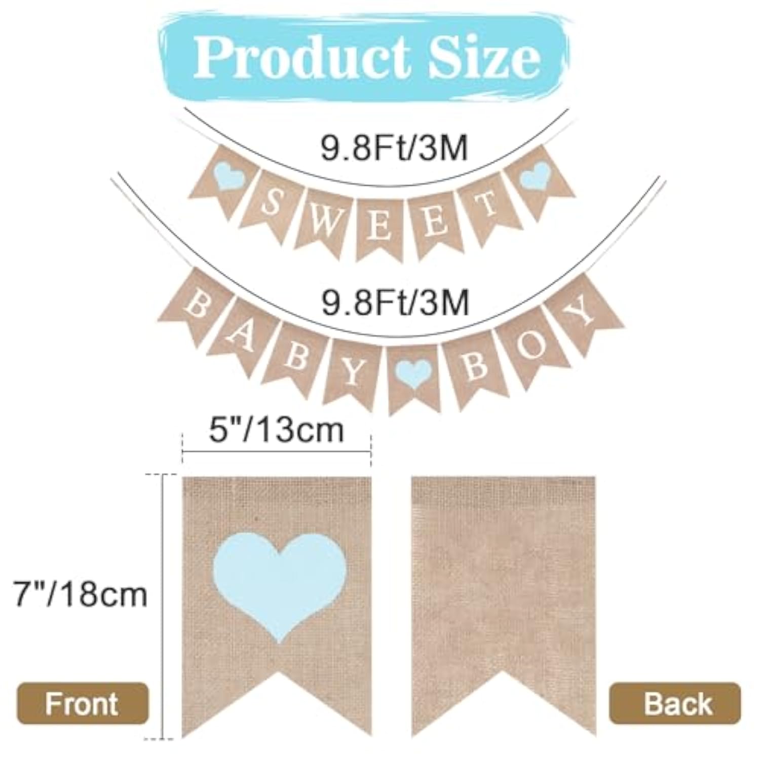 Sweet Baby Boy Banner - Rustic Boy Baby Shower Gender Reveal Burlap Banners Decorations With Light Blue Love For Gender Reveal Party Photo Decoration, Pre-Strung Baby Shower Banners