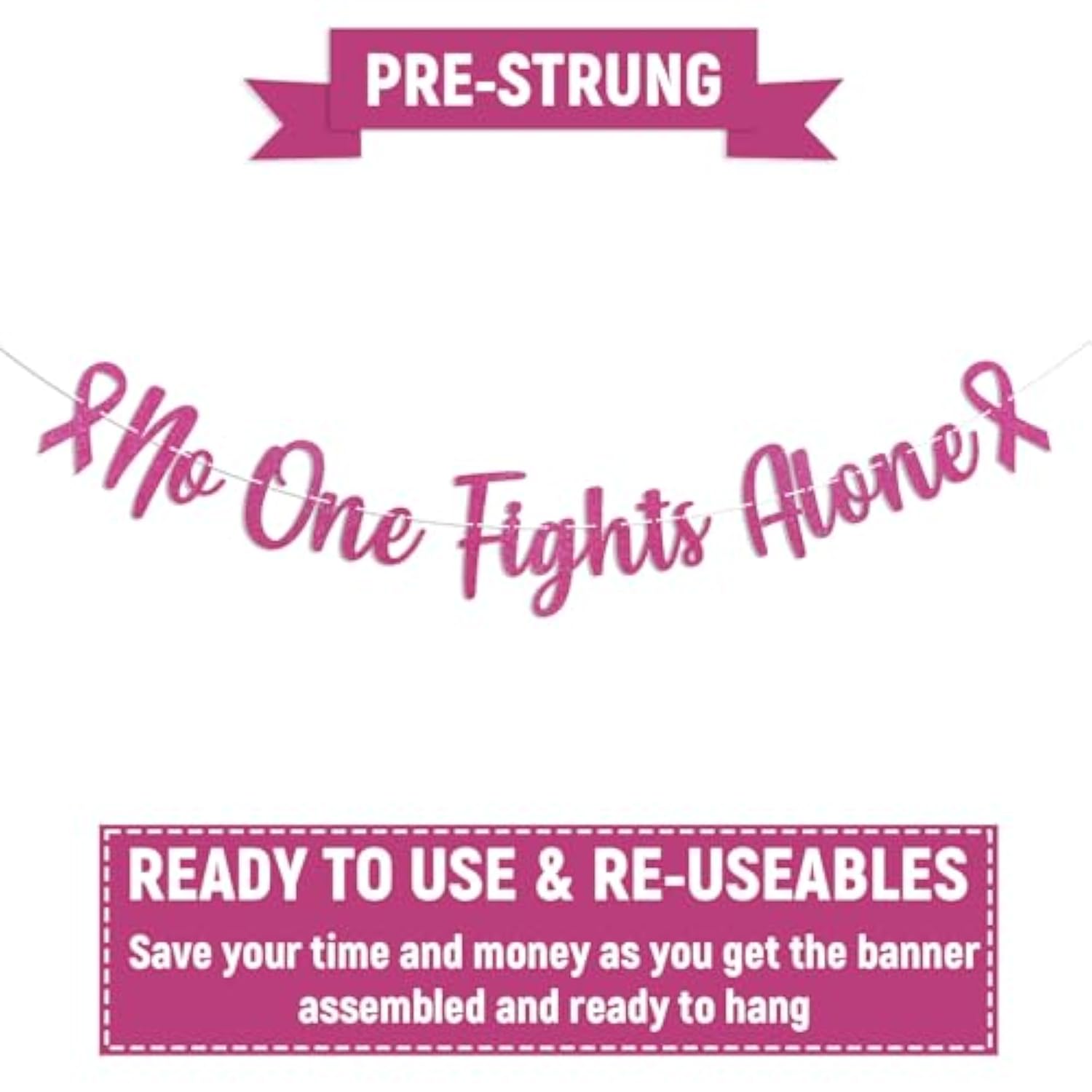 No One Fights Alone Banner - Peace Out Chemo Sign, Cancer Free Decor, Breast Cancer Awareness Party Decorations Hot Pink