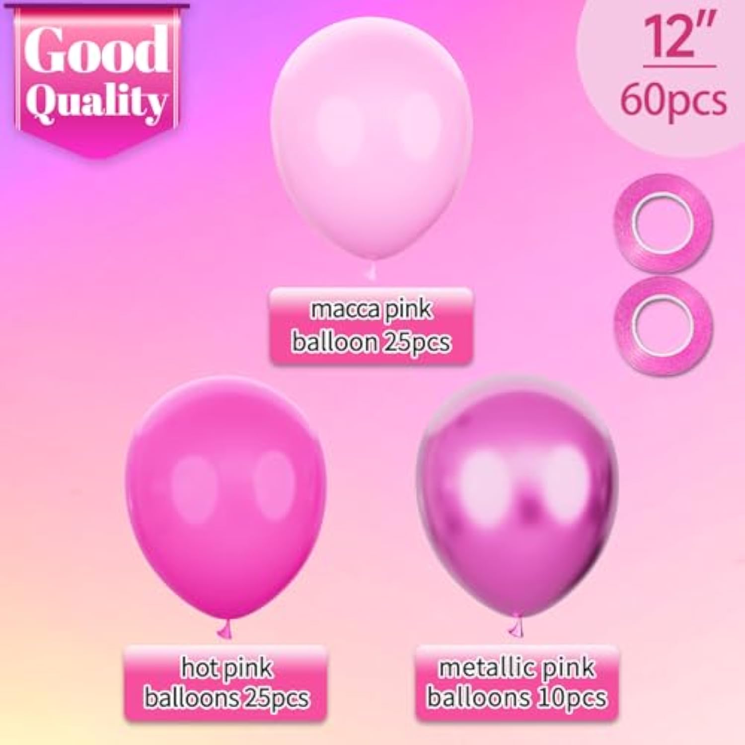 60Pcs Pink Metallic Balloons 12In Hot Pink Magenta Latex for Party Decor