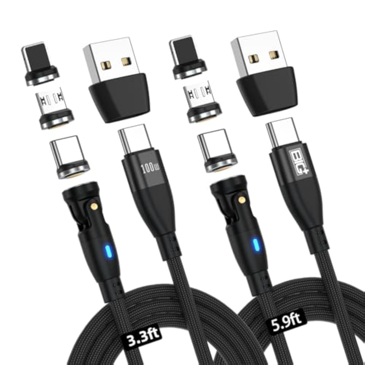 100W Usb C To Usb C Magnetic Charging Cable With 540° Swivel Head [2 Pack] 6-I