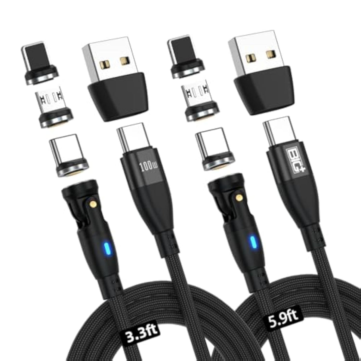 100W Usb C To Usb C Magnetic Charging Cable With 540° Swivel Head [2 Pack] 6-I