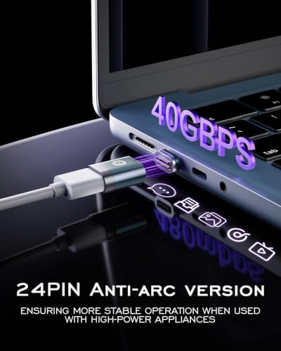 Magnetic USB C to USB C Adapter, 24PIN 240W PD Fast Charging 40Gbps Data Transfer 8K@60Hz Video I Shape Connector Arc-Free Safety 2-Pack