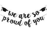 2026 Graduation Decorations, Black Glitter We are So Proud of You Banner, Class of 2026 Graduation Decor for Grad Party School Home Car Decorations (Pre-Strung)
