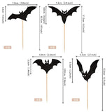 24 Pcs Black Glitter Bat Cupcake Toppers - Halloween Cupcake Picks For Baby Shower, Kids Birthday Party Cake Decorations