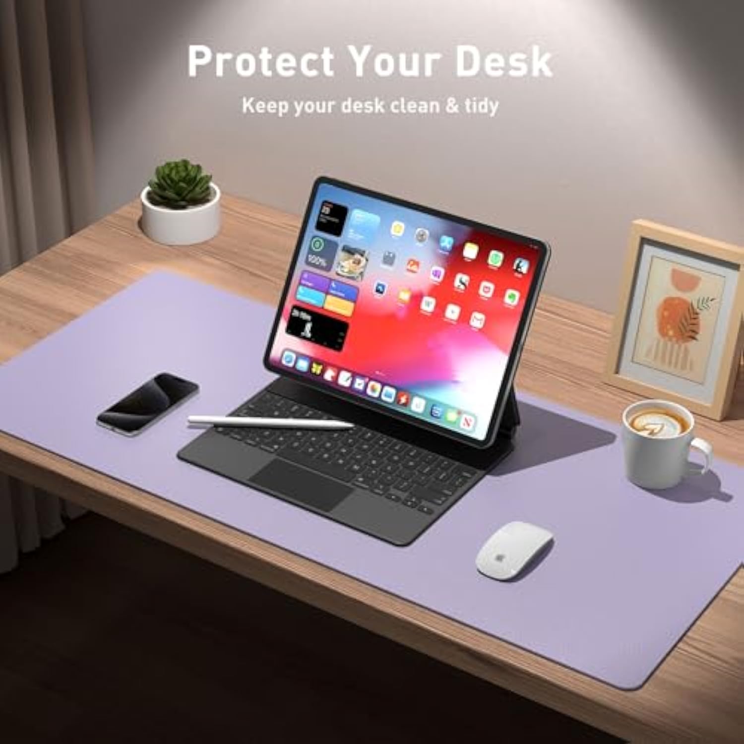 Leather Desk Pad Protector, Mouse Pad, Office Desk Mat, Non-Slip Pu Leather Desk Blotter, Laptop Desk Pad, Waterproof Desk Writing Pad For Office And Home (23.6" X 13.7", Lavender)