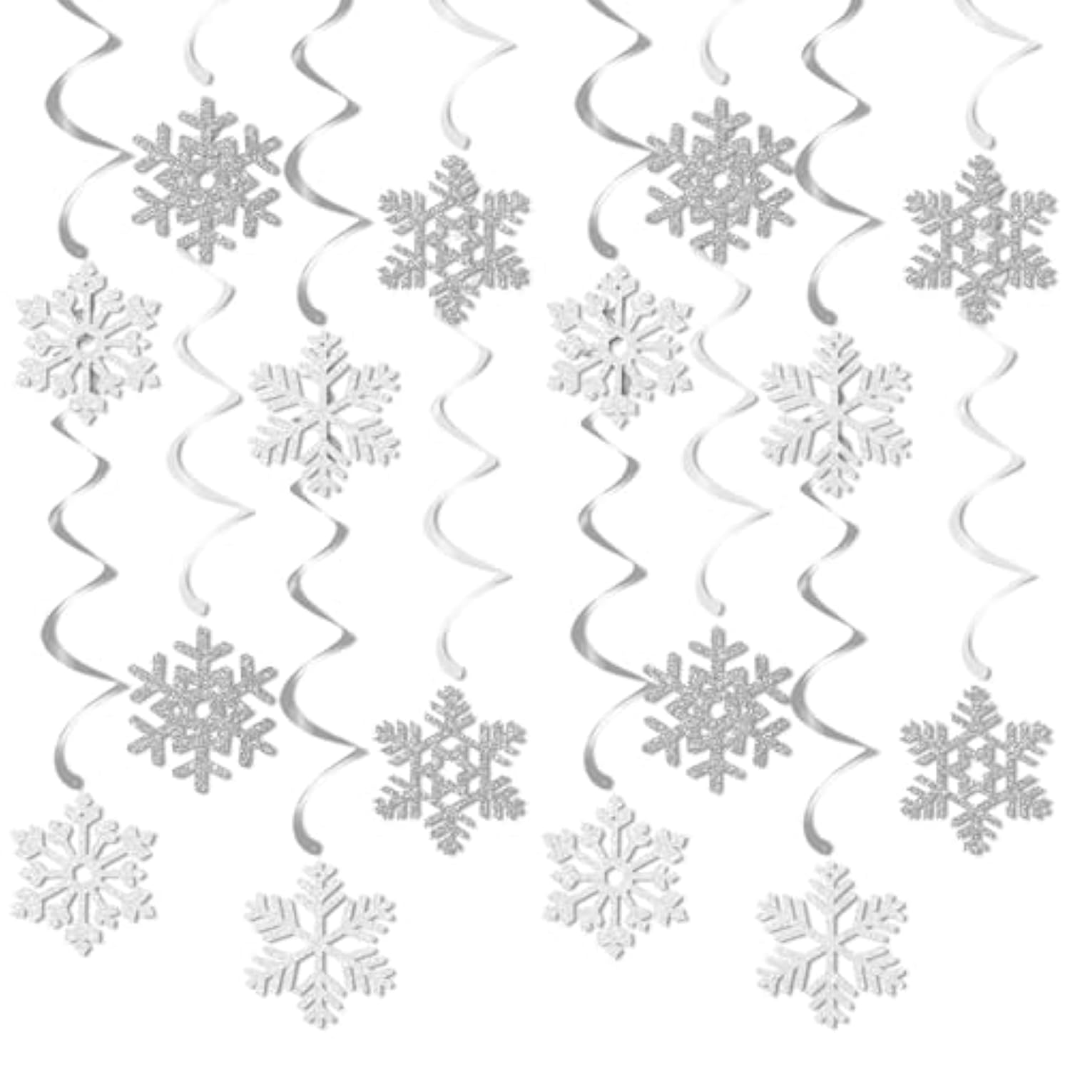 16pc Snow-White Snowflake Hanging Swirls Frozen Winter & NYE Party Decor