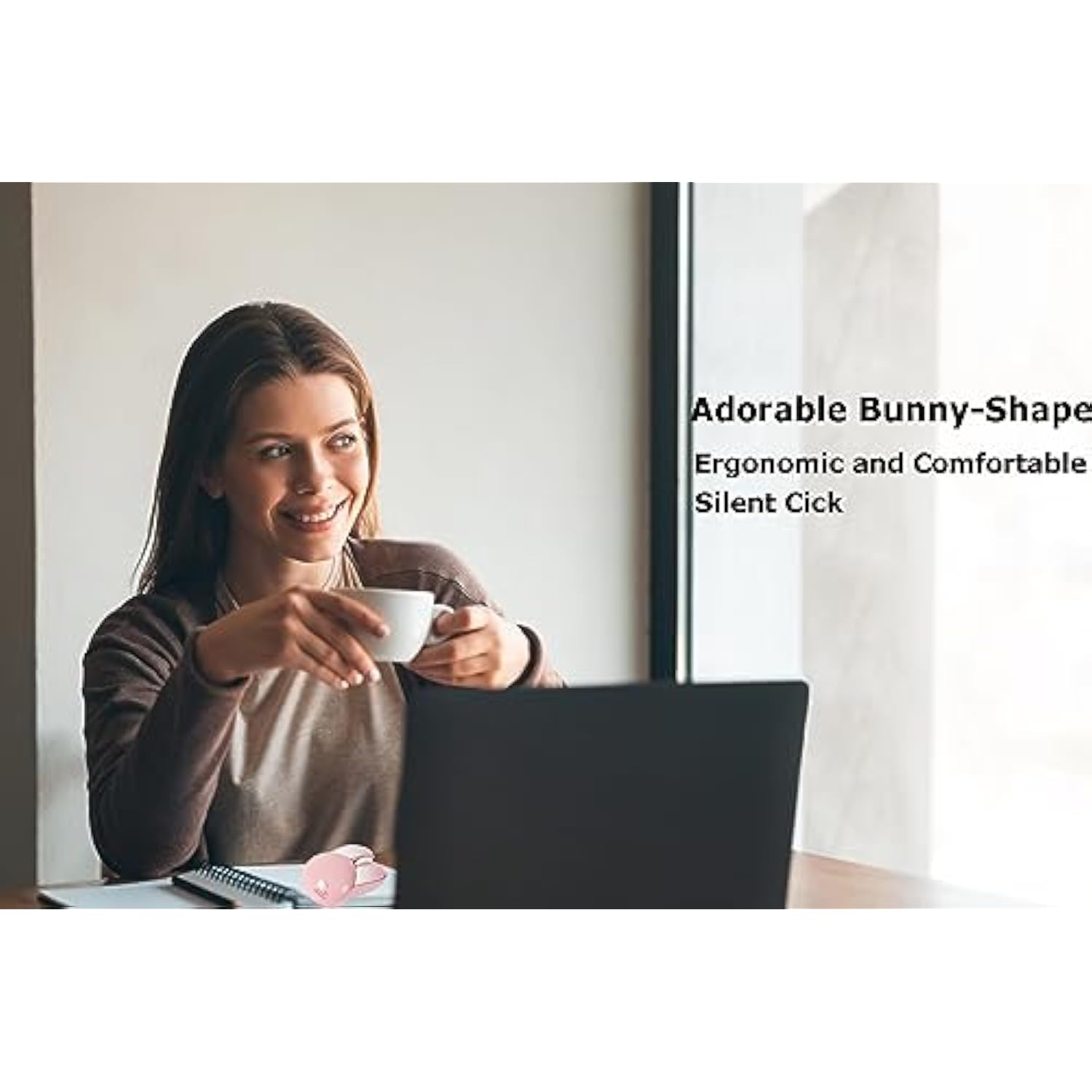 Wireless Mouse Cute Pink Mouse Kawaii Bunny Shape Rabbit Design Portable Silent Lightweight Quiet Cordless Usb Optical Cordless Mice For Pc Laptop Computer Mac Macbook Pro Desktop Hp Kids Girls Gift