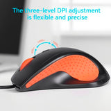 Wired Office Mouse, Ergonomic Design, Anti-Slip Silicone Grip, 600/1000/1600 Dpi Adjustable, 5Ft Cable, Compatible With Multiple Systems, For Office, School, Home (Black)