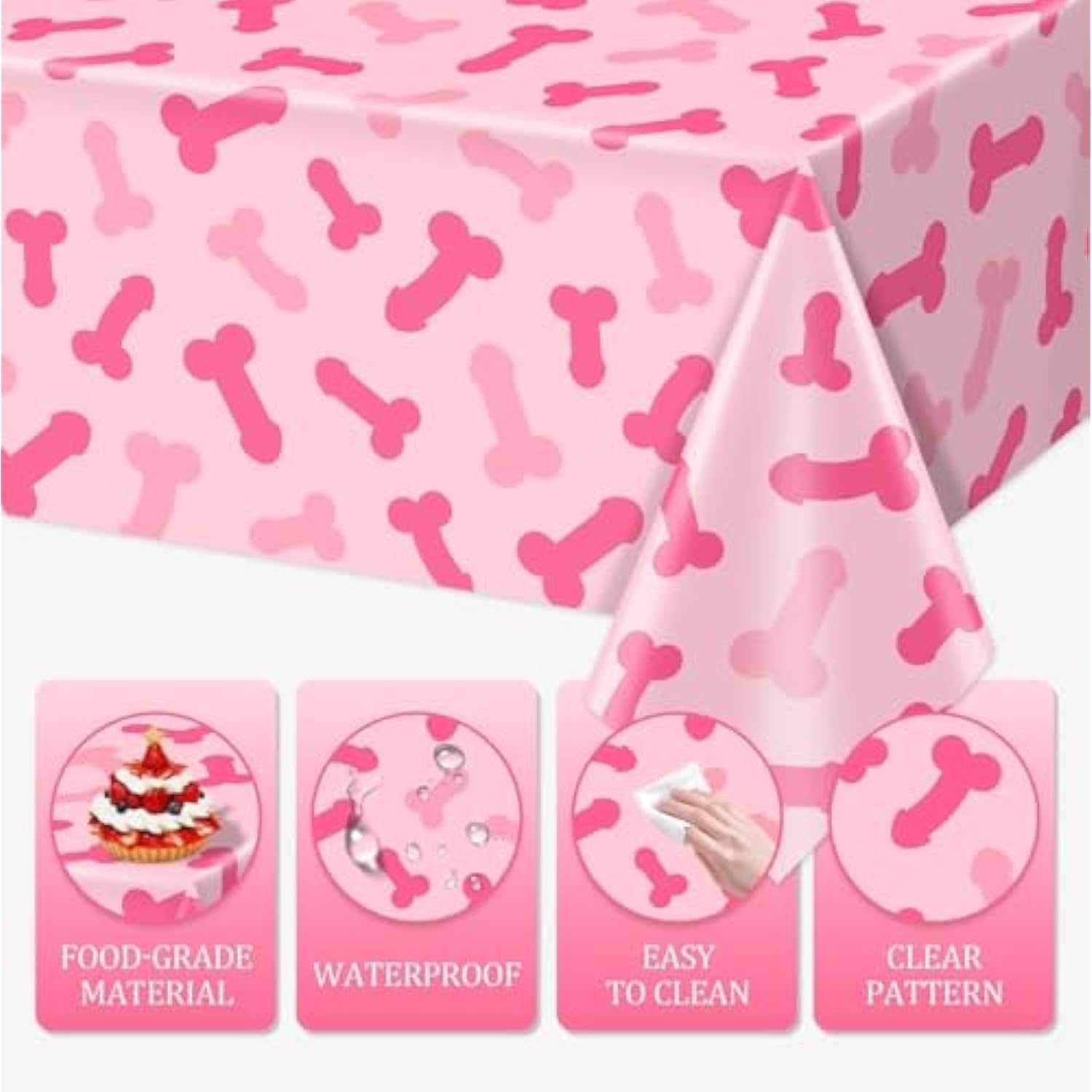 3Pcs Pink Bachelorette Plastic Tablecloth, Naughty Bridal Shower Party Disposable Table Cover Pink Bride To Be Table Cloth Bride To Be Engagement Party Decorations 108 X 54 Inch