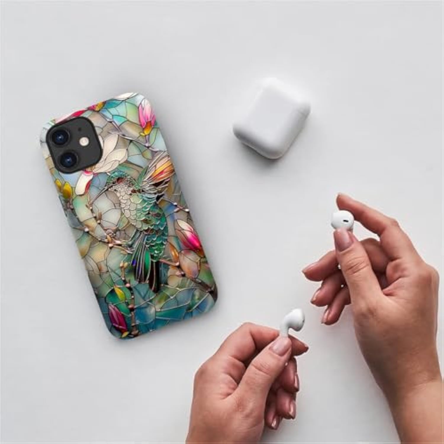 For Iphone 12/12 Pro Case,3D Stained Flower Looking Hummingbird Pattern For Girl Women Boy Hard Hybrid Shell Shockproof Silicone Full Body Protective Matte Case For Iphone 12/12 Pro