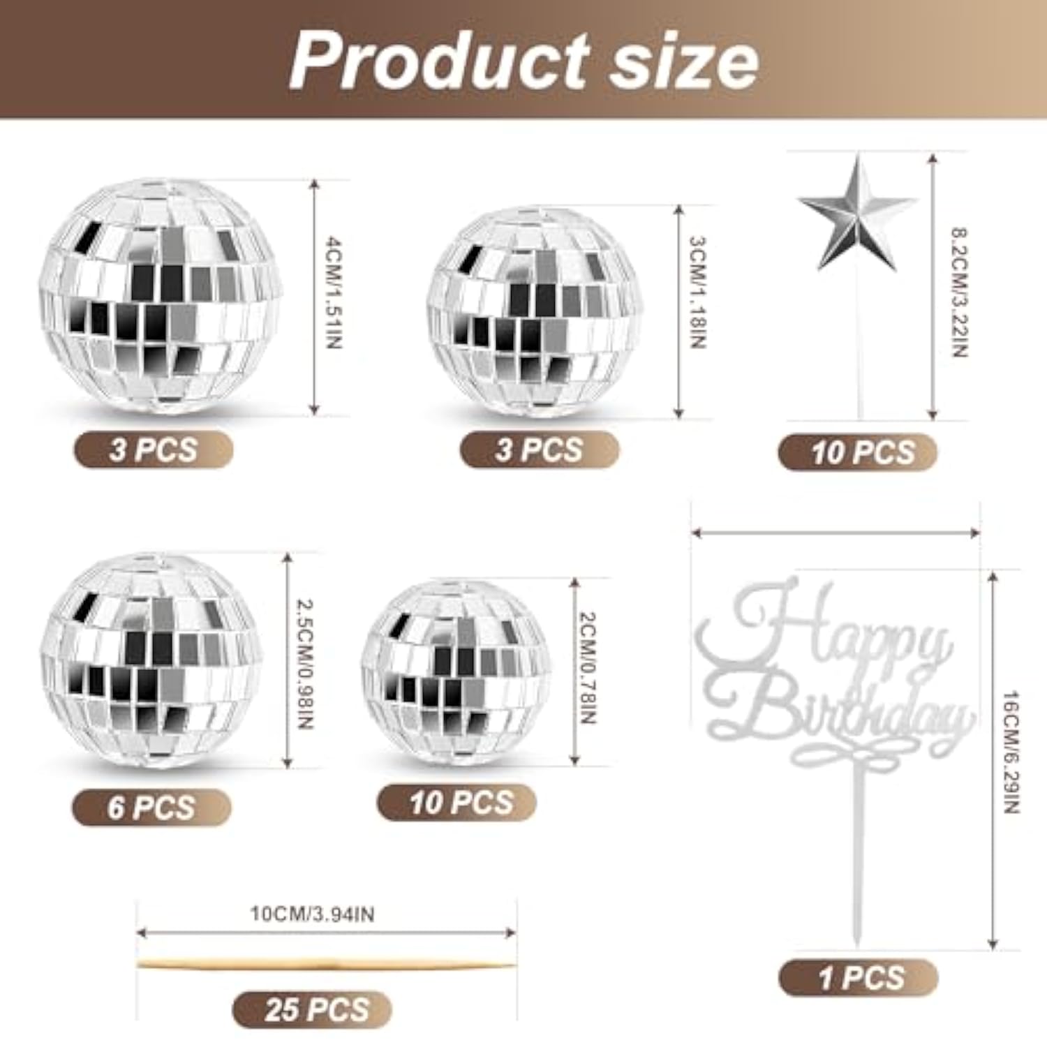 33Pcs Disco Ball Cupcake Toppers, Happy Birthday Cake Topper Set, 1970S Disco Ball Cake Picks & Disco Theme Cake Decorations, Fun 70S Disco Party Favors For Birthday, Wedding & Retro Dance Party