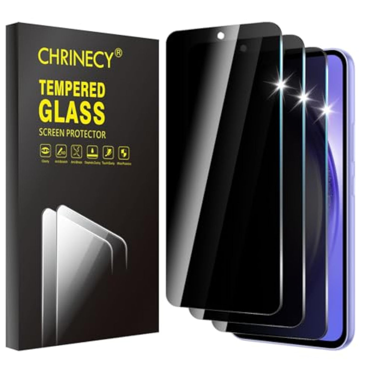 3 Pack Privacy Screen Protector For Samsung Galaxy A54 5G, Tempered Glass Film, 9H Hardness, Anti-Scratch, Premium Hd Clarity, Case Friendly, Easy Installation