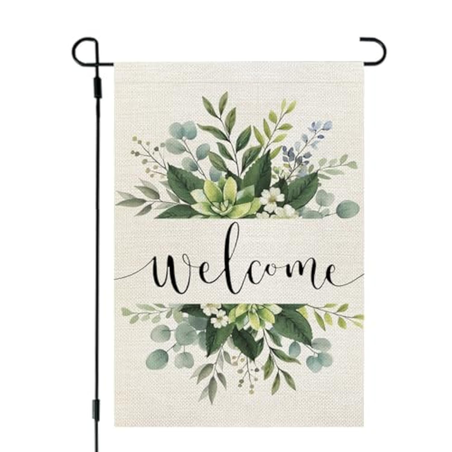 Spring Floral Welcome Garden Flag 12×18 Inch Double Sided For Outside Eucalyptus Small Burlap Seasonal Yard Flag