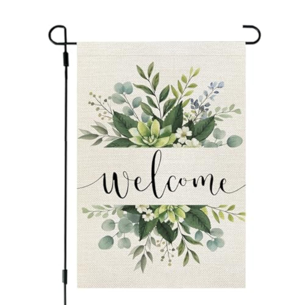 Spring Floral Welcome Garden Flag 12×18 Inch Double Sided For Outside Eucalyptus Small Burlap Seasonal Yard Flag