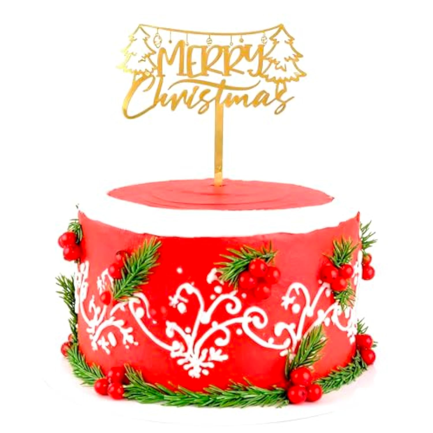 Gold Mirror Merry Christmas Cake Topper Holiday Party Decoration